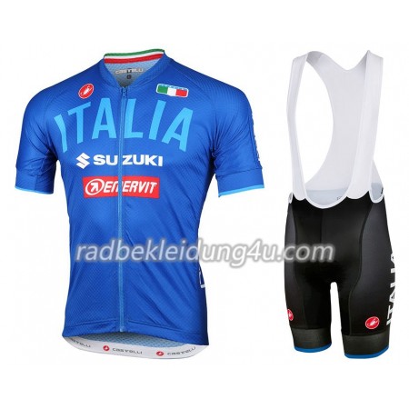 Set Azurblaues Kurzarmtrikot + Trägerhose 2018 Italienischer